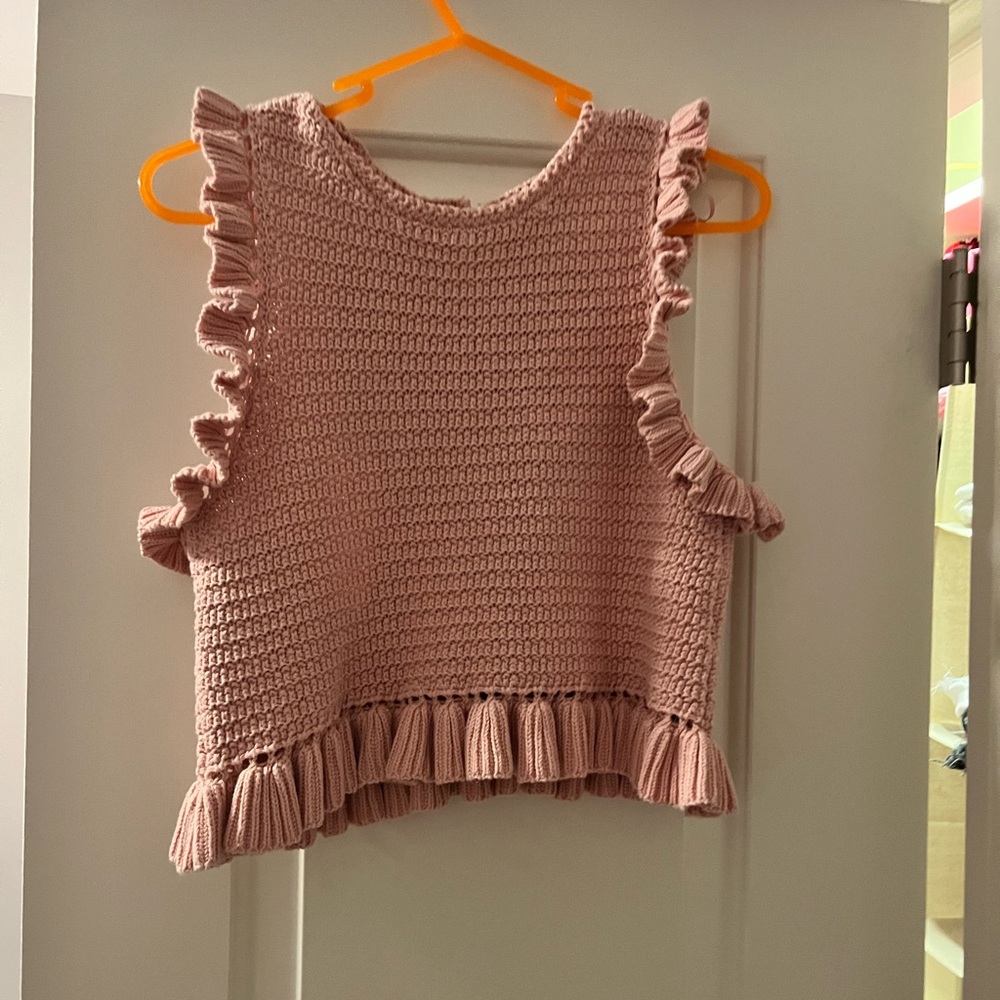 Zara Pink Ruffle Sleeve Sweater Vest Top